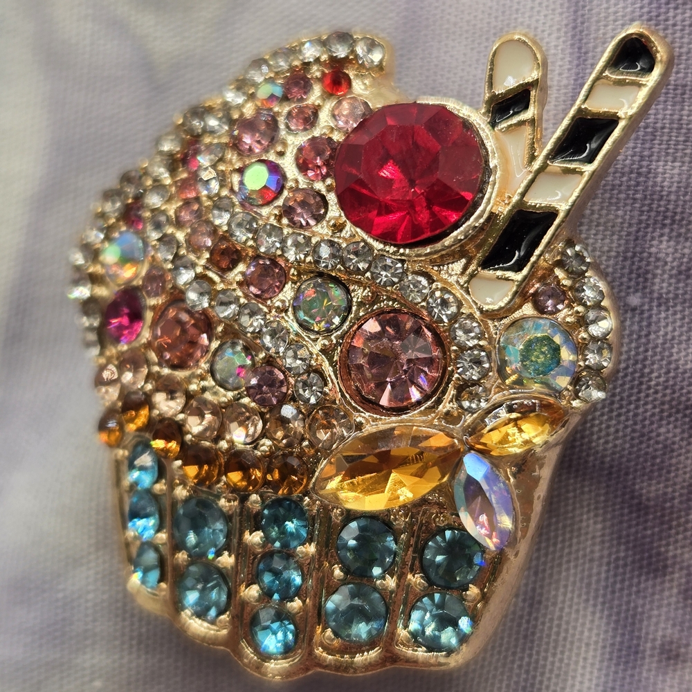 Colorful Rhinestone Cupcake Brooch - Picture 2 of 4